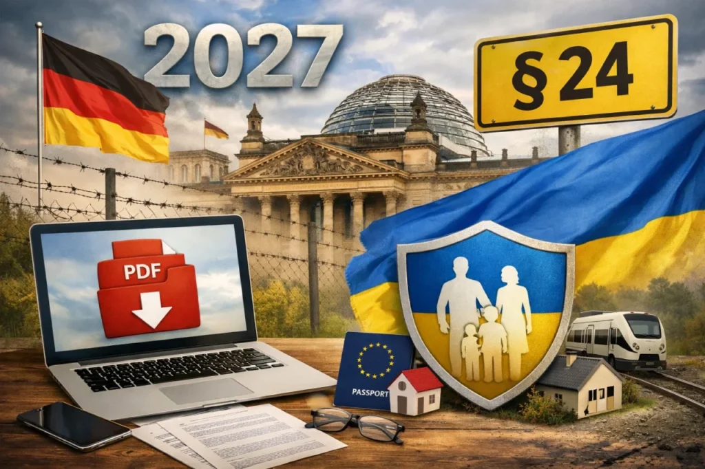 Продление параграфа 24 до 2027 года в Германии: решение ЕС о временной защите украинцев, кто может остаться, где скачать PDF постановления и какие варианты ВНЖ возможны после 4 марта 2027 года.