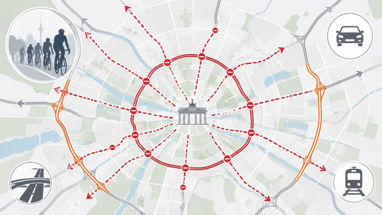 7 июня 2026 года в Берлине пройдёт ADFC Sternfahrt. Перекроют A100, A115 и десятки улиц. Какие районы затронут ограничения и где ожидаются самые большие пробки.