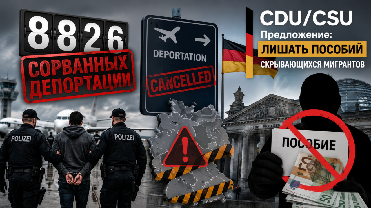 В Германии с начала 2026 года сорвались 8826 запланированных депортаций. В CDU/CSU предложили лишать социальных пособий мигрантов, которые скрываются от властей и препятствуют своей высылке.